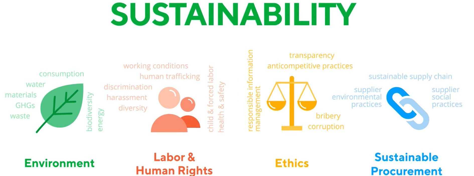 Environment, Labour & Human Rights, Ethics, Sustainable Producurement